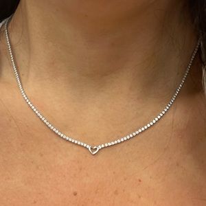 Dainty heart  tennis necklace